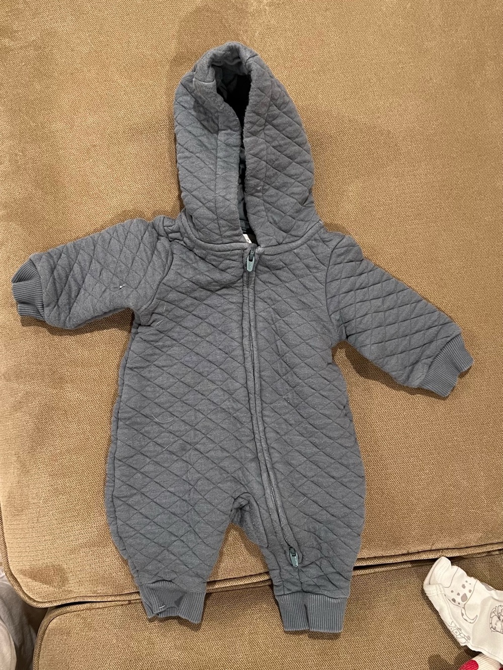 Quilted Hooded Baby One-Piece Jacket in Gray